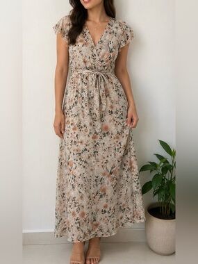 Kate and Lily Maxi Dress Summer Wrap V Neck Flounce Sleeves Flowy Size 6 Boho